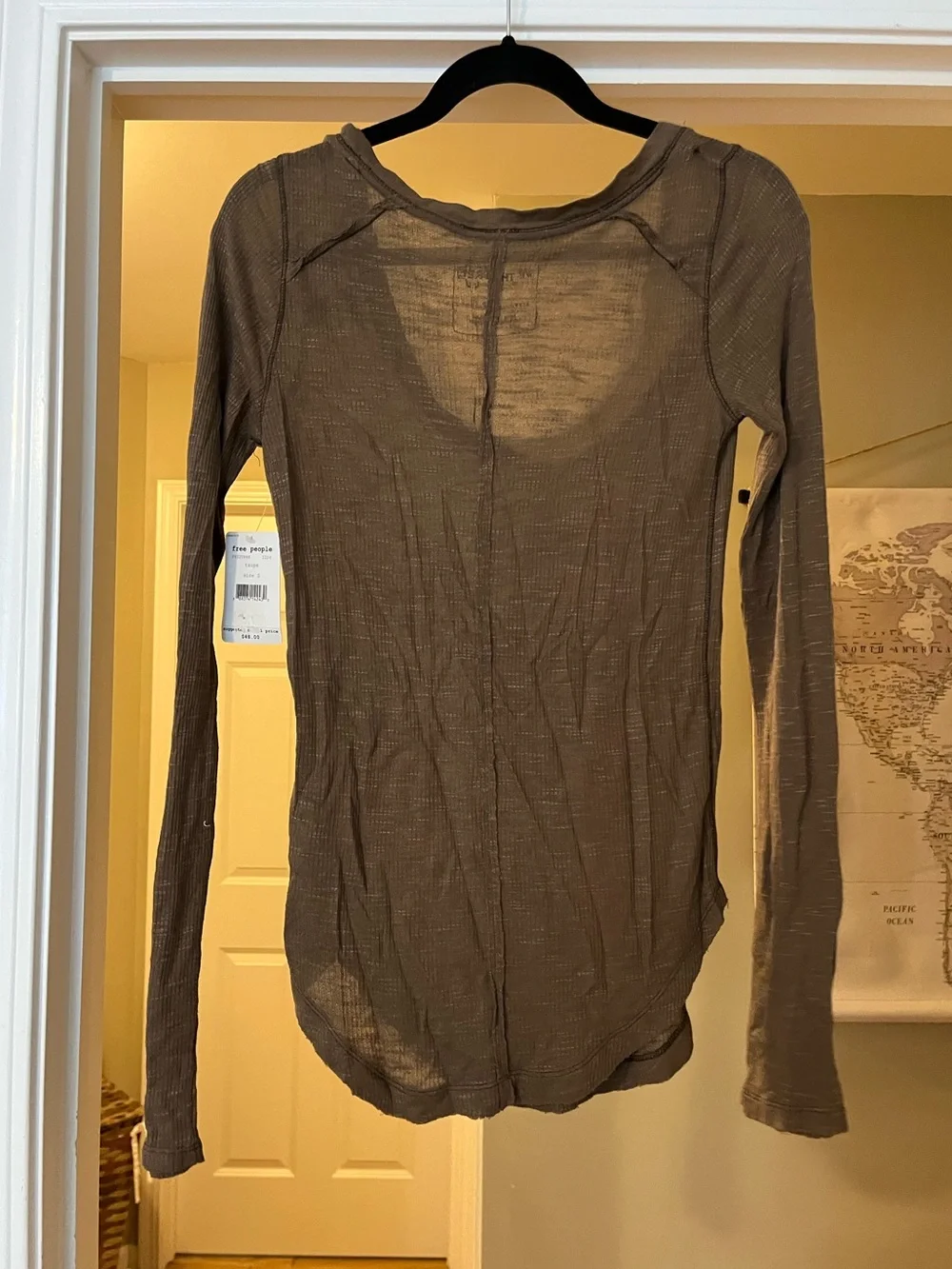 NWT Free People Brown Long Sleeve Scoop Neck Tee - Size Small